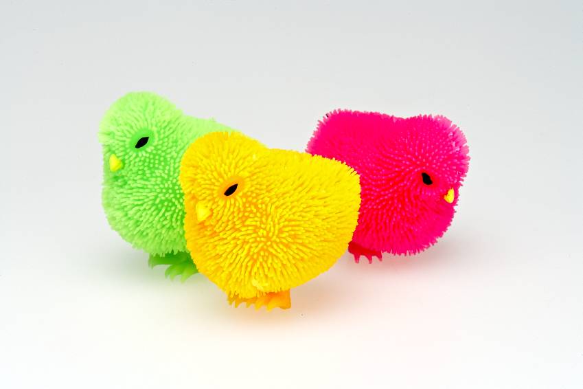 Rainbow Puffer Chicks, set B - green, orange & pink