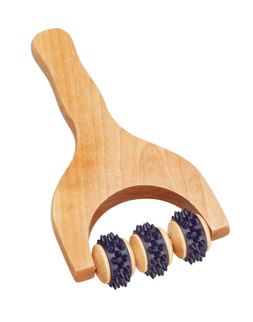 Wooden Handled Blue Wheeled Massager